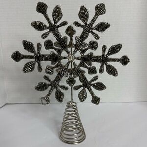 Vintage Silver Beaded Snowflake Tree Topper